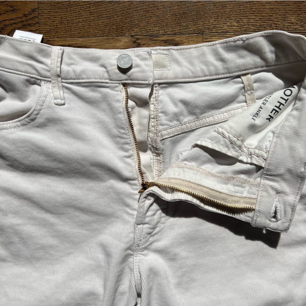 MOTHER The Hustler High-Rise Ankle Fray Corduroy Jeans Size 27 Hopscotch/Chalk - Picture 2 of 5